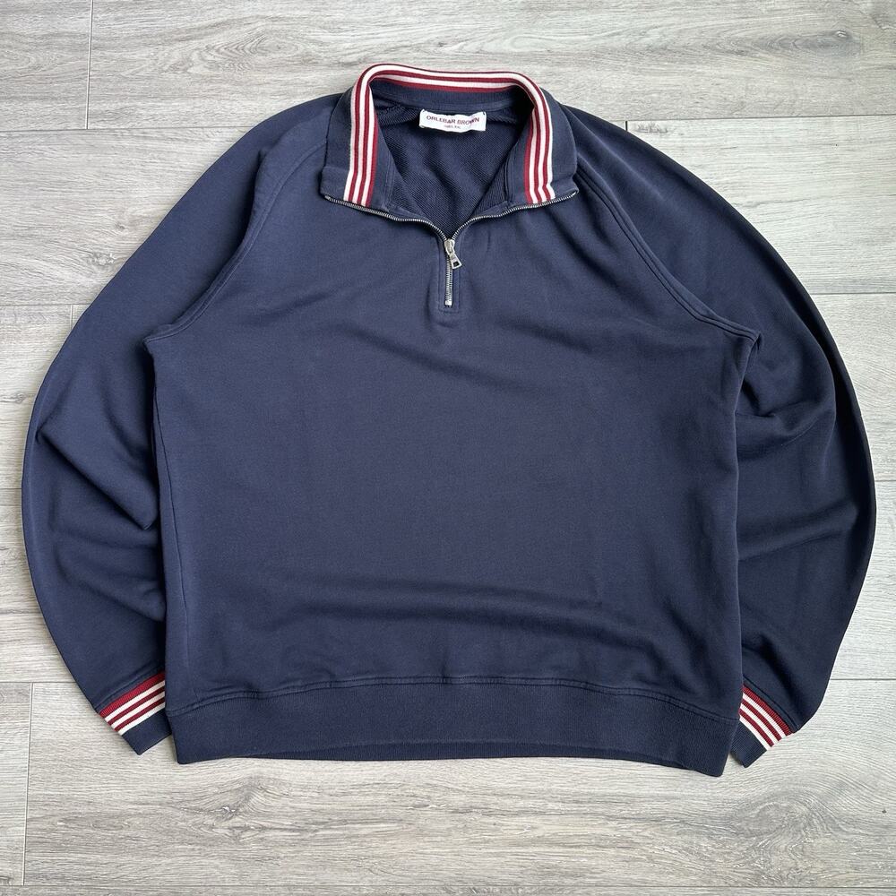 Orlebar Brown Men's Navy Quarter-Zip Cotton $595 XXL Designer Stripe Track